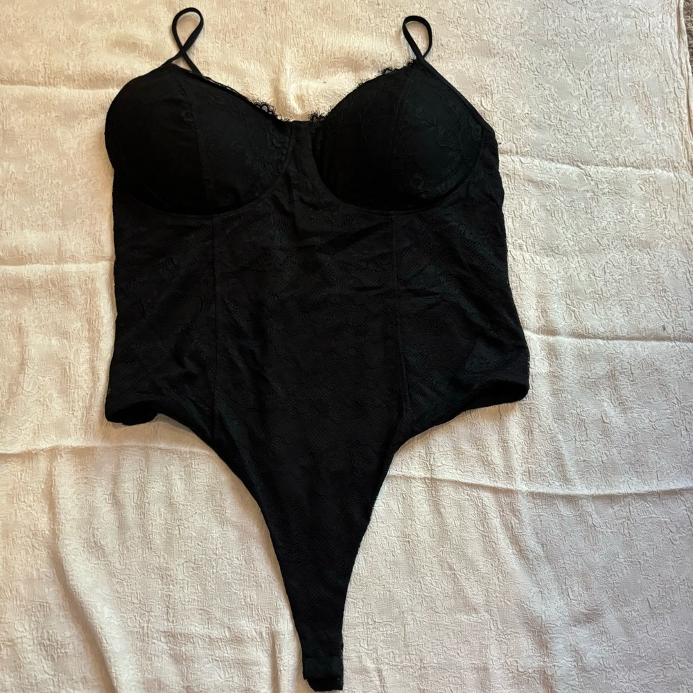 Klassy Network Bramisuit Bodysuit braless black lace plus size